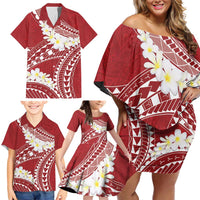 Polynesian Vintage Floral Family Matching Off Shoulder Short Dress and Hawaiian Shirt Scarlet Motifs - Polynesian Pride
