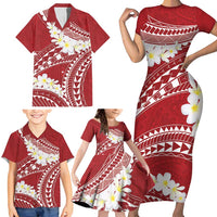 Polynesian Vintage Floral Family Matching Short Sleeve Bodycon Dress and Hawaiian Shirt Scarlet Motifs - Polynesian Pride