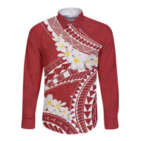 Polynesian Vintage Floral Long Sleeve Button Shirt Scarlet Motifs - Polynesian Pride
