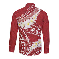 Polynesian Vintage Floral Long Sleeve Button Shirt Scarlet Motifs - Polynesian Pride