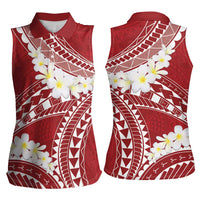 Polynesian Vintage Floral Women Sleeveless Polo Shirt Scarlet Motifs - Polynesian Pride