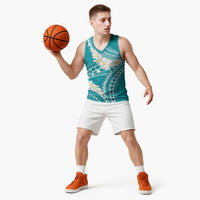 Polynesian Vintage Floral Basketball Jersey Teal Motifs - Polynesian Pride