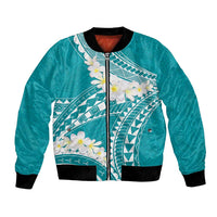 Polynesian Vintage Floral Bomber Jacket Teal Motifs - Polynesian Pride