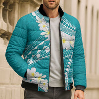 Polynesian Vintage Floral Bomber Puffer Jacket Teal Motifs - Polynesian Pride