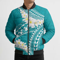 Polynesian Vintage Floral Bomber Puffer Jacket Teal Motifs - Polynesian Pride