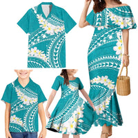 Polynesian Vintage Floral Family Matching Mermaid Dress and Hawaiian Shirt Teal Motifs - Polynesian Pride
