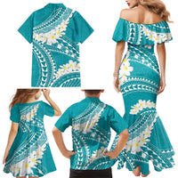 Polynesian Vintage Floral Family Matching Mermaid Dress and Hawaiian Shirt Teal Motifs - Polynesian Pride