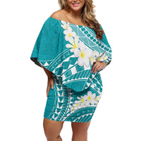 Polynesian Vintage Floral Family Matching Off Shoulder Short Dress and Hawaiian Shirt Teal Motifs - Polynesian Pride