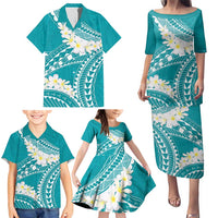 Polynesian Vintage Floral Family Matching Puletasi and Hawaiian Shirt Teal Motifs - Polynesian Pride
