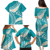 Polynesian Vintage Floral Family Matching Puletasi and Hawaiian Shirt Teal Motifs - Polynesian Pride