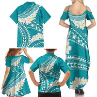 Polynesian Vintage Floral Family Matching Summer Maxi Dress and Hawaiian Shirt Teal Motifs - Polynesian Pride