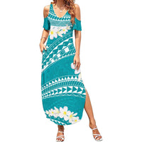 Polynesian Vintage Floral Family Matching Summer Maxi Dress and Hawaiian Shirt Teal Motifs - Polynesian Pride