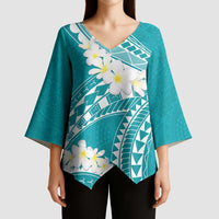 Polynesian Vintage Floral Kimono Sleeve Blouse Teal Motifs - Polynesian Pride