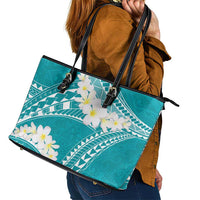 Polynesian Vintage Floral Leather Tote Bag Teal Motifs - Polynesian Pride