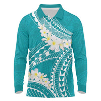 Polynesian Vintage Floral Long Sleeve Polo Shirt Teal Motifs - Polynesian Pride