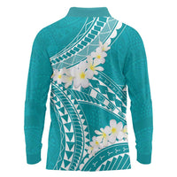 Polynesian Vintage Floral Long Sleeve Polo Shirt Teal Motifs - Polynesian Pride