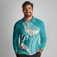 Polynesian Vintage Floral Long Sleeve Polo Shirt Teal Motifs - Polynesian Pride