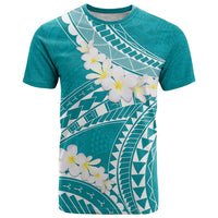 Polynesian Vintage Floral T Shirt Teal Motifs - Polynesian Pride