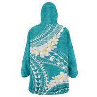 Polynesian Vintage Floral Wearable Blanket Hoodie Teal Motifs - Polynesian Pride