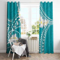 Polynesian Vintage Floral Window Curtain Teal Motifs - Polynesian Pride