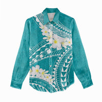 Polynesian Vintage Floral Women Casual Shirt Teal Motifs - Polynesian Pride