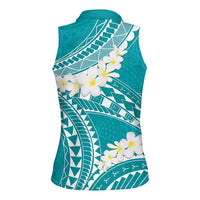Polynesian Vintage Floral Women Sleeveless Polo Shirt Teal Motifs - Polynesian Pride