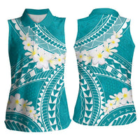 Polynesian Vintage Floral Women Sleeveless Polo Shirt Teal Motifs - Polynesian Pride