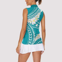 Polynesian Vintage Floral Women Sleeveless Polo Shirt Teal Motifs - Polynesian Pride