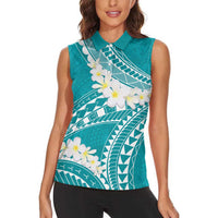 Polynesian Vintage Floral Women Sleeveless Polo Shirt Teal Motifs - Polynesian Pride