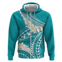 Polynesian Vintage Floral Zip Hoodie Teal Motifs - Polynesian Pride