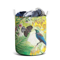 New Zealand Maori Mahuru Laundry Basket Tui With Pikawakawa Spring Colors LT7 - Polynesian Pride