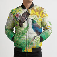 New Zealand Maori Mahuru Bomber Puffer Jacket Tui With Pikawakawa Spring Colors LT7 - Polynesian Pride