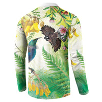 New Zealand Maori Mahuru Button Sweatshirt Tui With Pikawakawa Spring Colors LT7 - Polynesian Pride