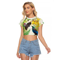 New Zealand Maori Mahuru Raglan Cropped T Shirt Tui With Pikawakawa Spring Colors LT7 Female Multicolor - Polynesian Pride