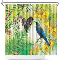 New Zealand Maori Mahuru Shower Curtain Tui With Pikawakawa Spring Colors LT7 Multicolor - Polynesian Pride
