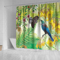 New Zealand Maori Mahuru Shower Curtain Tui With Pikawakawa Spring Colors LT7 - Polynesian Pride