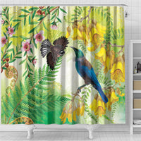 New Zealand Maori Mahuru Shower Curtain Tui With Pikawakawa Spring Colors LT7 - Polynesian Pride