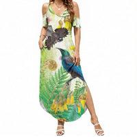 New Zealand Maori Mahuru Summer Maxi Dress Tui With Pikawakawa Spring Colors LT7 Women Multicolor - Polynesian Pride