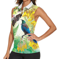 New Zealand Maori Mahuru Women Sleeveless Polo Shirt Tui With Pikawakawa Spring Colors LT7 - Polynesian Pride