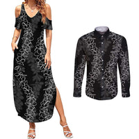 Hawaii Plumeria Lei Couples Matching Summer Maxi Dress and Long Sleeve Button Shirt Aloha Festive Vibe