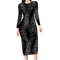 Hawaii Plumeria Lei Family Matching Long Sleeve Bodycon Dress and Hawaiian Shirt Aloha Festive Vibe