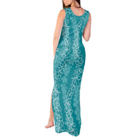Hawaii Plumeria Lei Tank Maxi Dress Aloha Festive Vibe - Teal