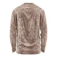 Hawaii Plumeria Lei Long Sleeve Shirt Aloha Festive Vibe - Beige