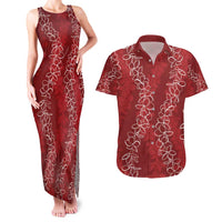 Hawaii Plumeria Lei Couples Matching Tank Maxi Dress and Hawaiian Shirt Aloha Festive Vibe - Crimson