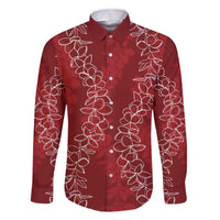 Hawaii Plumeria Lei Family Matching Off The Shoulder Long Sleeve Dress and Hawaiian Shirt Aloha Festive Vibe - Crimson