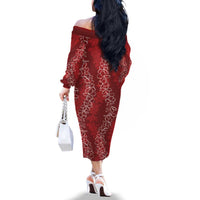 Hawaii Plumeria Lei Family Matching Off The Shoulder Long Sleeve Dress and Hawaiian Shirt Aloha Festive Vibe - Crimson