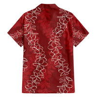 Hawaii Plumeria Lei Family Matching Off Shoulder Short Dress and Hawaiian Shirt Aloha Festive Vibe - Crimson