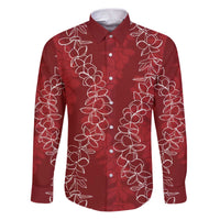 Hawaii Plumeria Lei Family Matching Puletasi and Hawaiian Shirt Aloha Festive Vibe - Crimson