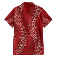 Hawaii Plumeria Lei Family Matching Short Sleeve Bodycon Dress and Hawaiian Shirt Aloha Festive Vibe - Crimson