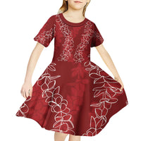 Hawaii Plumeria Lei Kid Short Sleeve Dress Aloha Festive Vibe - Crimson